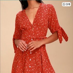 Faithfull the brand Birgit Coral Red Floral Mjni Dress Size Medium